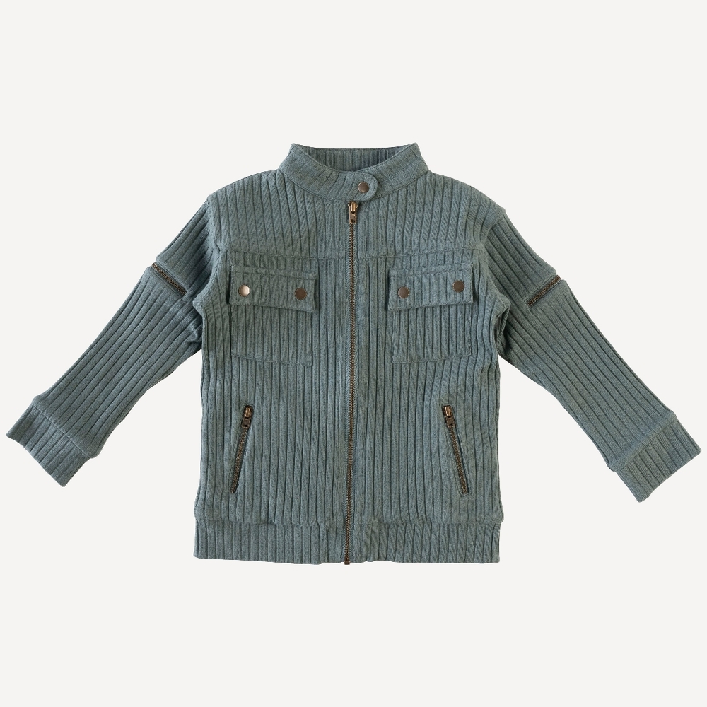 NWT 6Y Kate Quinn Long Sleeve Motorcycle Jacket Stormy Weather Blue Wide Rib
